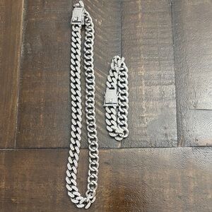 Silver Chain Necklace and Bracelet Set